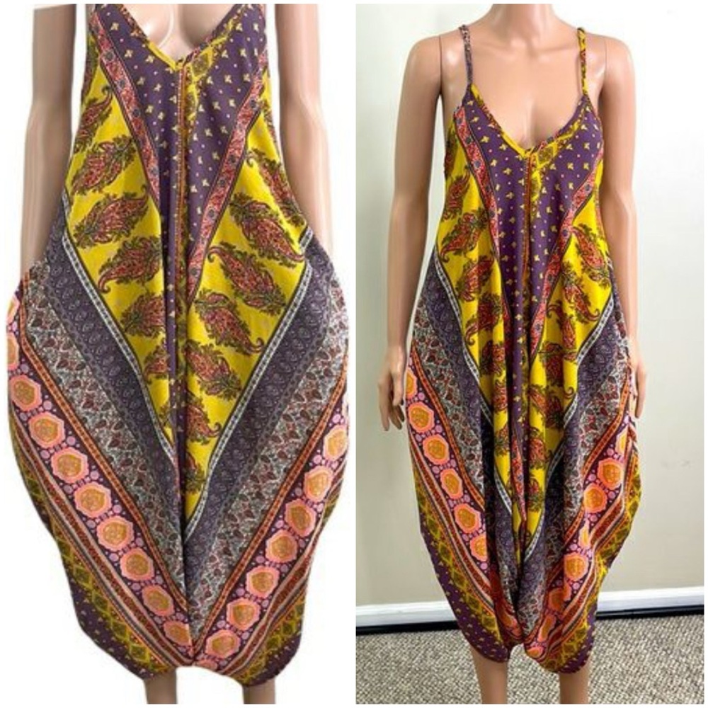 Elan Bohemian-Inspired Printed Asymmetrical Hem Jumpsuit